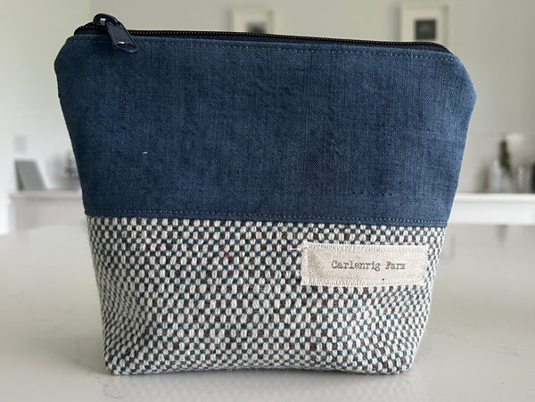 Hand woven tweed and linen bag